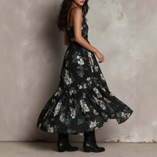 Load image into Gallery viewer, Printed V-Neck Waist Clinched High Slit Camisole Vacation Dress