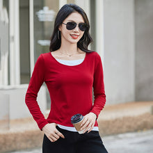 Load image into Gallery viewer, Round neck solid color long sleeved women's T-shirt