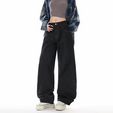 Load image into Gallery viewer, Black Wide-Leg Jeans Women Loose Drape Straight Leg Pants