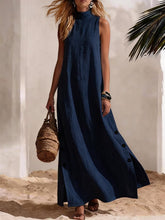 Lade das Bild in den Galerie-Viewer, Women's Vacation Dress, Beach-Style Side Slit Loose Fit Solid Color Cotton Linen Sleeveless Dress