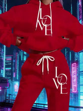 Lade das Bild in den Galerie-Viewer, Plus Size Casual Love Print Hoodie & Sweatpants Two-Piece Set
