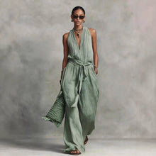 Cargar imagen en el visor de la galería, Belted Design Casual V-Neck Sleeveless Jumpsuit
