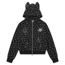 Load image into Gallery viewer, Pink and white striped star rabbit ear hooded cardigan