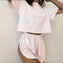 Lade das Bild in den Galerie-Viewer, Simple Color-Blocked Stripe, Lightweight Round Neck, Loose and Comfortable Two-Piece Set