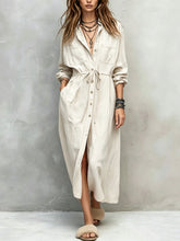 Load image into Gallery viewer, Spring and Autumn Casual Drawstring Waist Shirt Dress Loose Style for Women