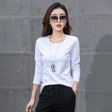Load image into Gallery viewer, Round neck solid color long sleeved T-shirt for women