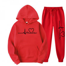 Load image into Gallery viewer, Heart Print Long Sleeve Pullover Hoodie Sweatshirt and Pants Two-Piece Set