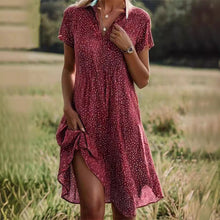 Lade das Bild in den Galerie-Viewer, Polka Dot Print Short Sleeve V-Neck Loose Fit Casual Summer Dress