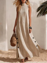 Lade das Bild in den Galerie-Viewer, Women's Vacation Dress, Beach-Style Side Slit Loose Fit Solid Color Cotton Linen Sleeveless Dress