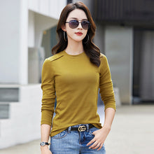 Load image into Gallery viewer, Long sleeved women's round neck T-shirt solid color women