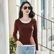 Load image into Gallery viewer, Round neck solid color long sleeved women's T-shirt