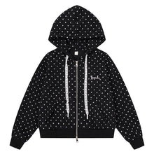 Load image into Gallery viewer, Rice bottom black dot dot hooded jacket with lace drawstring letters