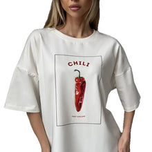 Load image into Gallery viewer, Chili Print Round Neck Short Sleeve T-Shirt