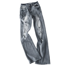 Load image into Gallery viewer, Washed distressed straight leg jeans for women