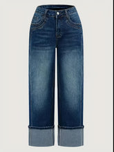 Load image into Gallery viewer, Plus Size Blue High-Waisted Straight Leg Jeans