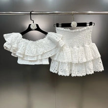 Load image into Gallery viewer, Square Collar Short Sleeve Ruffles T-shirt + Mini Skirts Set
