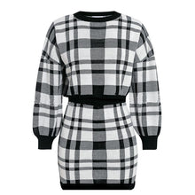 Load image into Gallery viewer, Women's Tracksuit Elegant Office Two Piece Set Plaid Sweater Outfit Long Sleeve Crop Top And Skirt Sets Sexy Fashion Dress Set