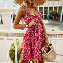 Load image into Gallery viewer, Summer Women's Printed Strap Dress Fashion V-Neck Fitted Short Dress