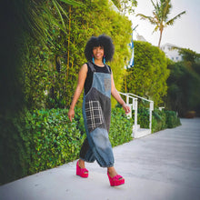 Load image into Gallery viewer, Ripped Checkered Patchwork Pocket 9/10th Length Overalls