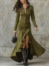 Load image into Gallery viewer, Elegant Zipper Stand Collar Slit Long Dress with Slim Fit