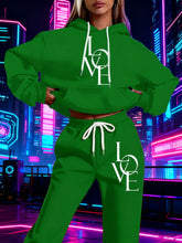 Lade das Bild in den Galerie-Viewer, Plus Size Casual Love Print Hoodie & Sweatpants Two-Piece Set