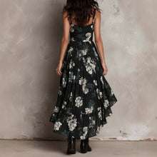 Load image into Gallery viewer, Printed V-Neck Waist Clinched High Slit Camisole Vacation Dress