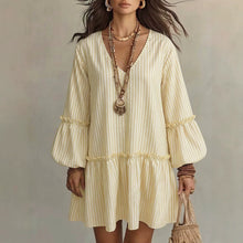 Load image into Gallery viewer, Style Autumn New Women's Long Sleeve Dress Stripe Print V-Neck Lantern Sleeve Loose Mini Dress