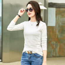 Load image into Gallery viewer, Long sleeved women's round neck T-shirt solid color women