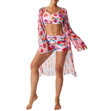 Load image into Gallery viewer, Bikini split three piece flat corner printed floral cover swimsuit