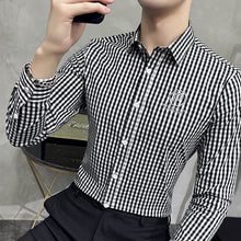 Load image into Gallery viewer, Men's Casual Long Sleeve Plaid Embroidery Collared Shirt Plus Size