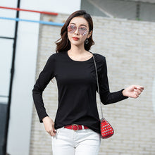 Load image into Gallery viewer, Round neck solid color long sleeved T-shirt for women