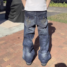 Load image into Gallery viewer, Washed vintage denim pants for men, retro autumn/winter streetwear design, loose straight-leg casual long pants, trendy