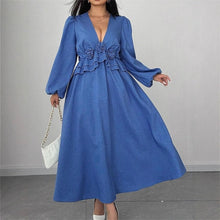 Load image into Gallery viewer, V-Neck Floral Maxi Dress with Waist Cinching, Plus Size Women's Long Dress