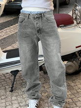 Load image into Gallery viewer, Casual Men's Gray Designer Jeans, Fashion Distressed Vintage Washed Denim Pants