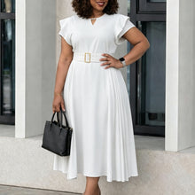 Load image into Gallery viewer, Short Sleeved Solid Color High Waist Mid Length Dress