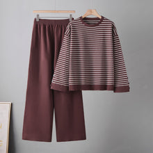 Load image into Gallery viewer, Striped top wide leg pants two-piece set for women