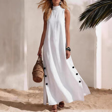 Lade das Bild in den Galerie-Viewer, Women's Vacation Dress, Beach-Style Side Slit Loose Fit Solid Color Cotton Linen Sleeveless Dress