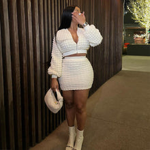 Cargar imagen en el visor de la galería, Fashion Casual Fitted Bubble Grid Zipper Top and Pencil Skirt Set
