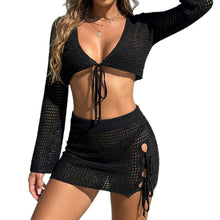 Load image into Gallery viewer, Women's Beach Vacation Tie-up Top Short Skirt Sexy Halter Tie-up Beach Bikini Set