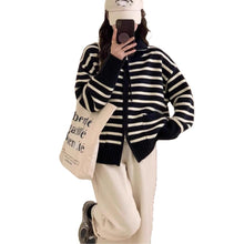 Load image into Gallery viewer, Women's Casual Loose Knitted Zippered Stripe Cardigan Sweater