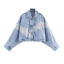 Load image into Gallery viewer, Lace denim jacket+denim women's clothing
