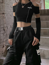 Lade das Bild in den Galerie-Viewer, Off Shoulder Hollow Crew Neck T-shirt,