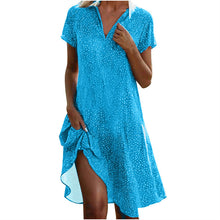 Lade das Bild in den Galerie-Viewer, Polka Dot Print Short Sleeve V-Neck Loose Fit Casual Summer Dress