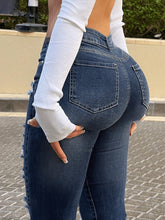 Load image into Gallery viewer, Fitted Stretch Mid-Waist Ripped Skinny Washed Denim Jeans for Women