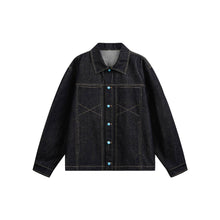 Load image into Gallery viewer, Turquoise Color-block Buttoned Loose Denim Jacket for Men