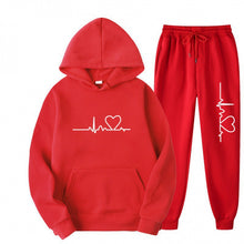 Load image into Gallery viewer, Heart Print Long Sleeve Pullover Hoodie Sweatshirt and Pants Two-Piece Set