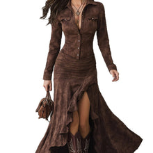 Load image into Gallery viewer, Elegant Zipper Stand Collar Slit Long Dress with Slim Fit