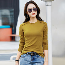 Load image into Gallery viewer, Long sleeved women's round neck T-shirt solid color women