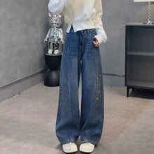 Load image into Gallery viewer, Retro Rhinestone Decorated Wide-Leg Jeans Women