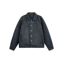 Load image into Gallery viewer, Washed Denim Jacket with Splatter Paint and Studs, Turn-Down Collar Design
